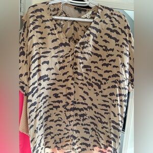 CAbi Beige and Black leopard Print V-Neck Blouse